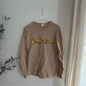 Proudhound Coffee Shop Tan Long Sleeve Tee with Yellow Dog Heads